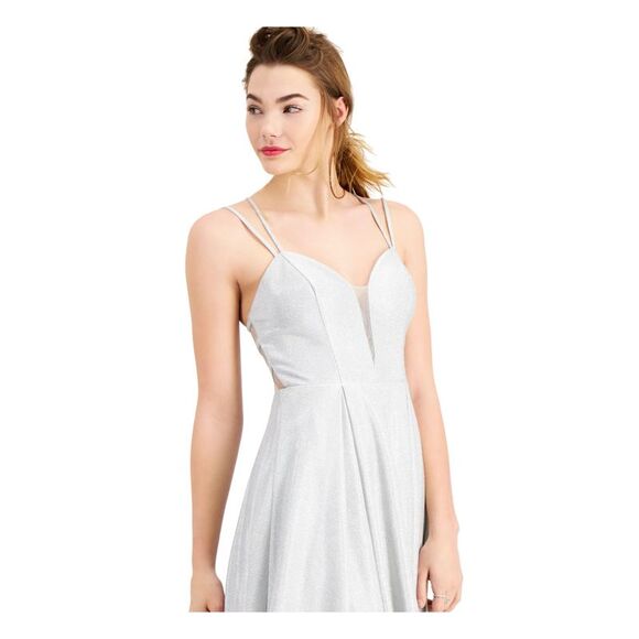 NWT B DARLIN Womens Silver Spaghetti Strap Formal Fit + Flare Dress 0 - Picture 3 of 4